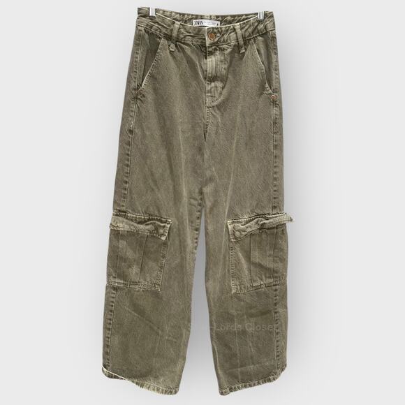 Zara Pants - Zara Olive Green 0 Cargo Pants High Rise Wide Leg Y2K Baggy Avante Garde Street